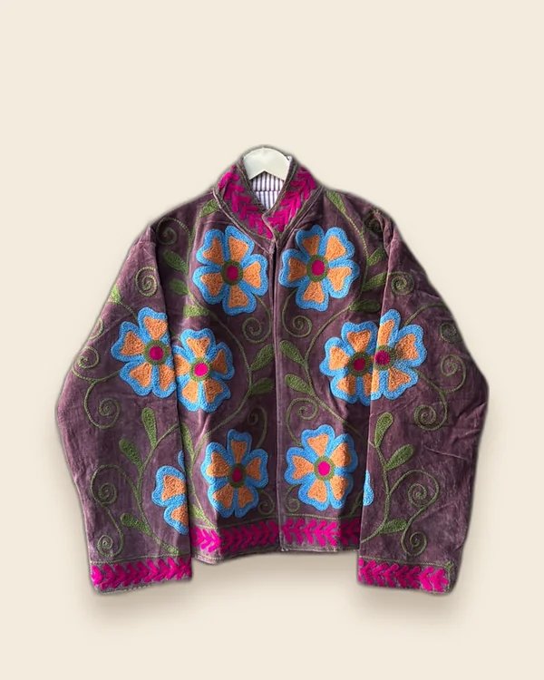 The Cornflower — Plum embroidered velvet jacket