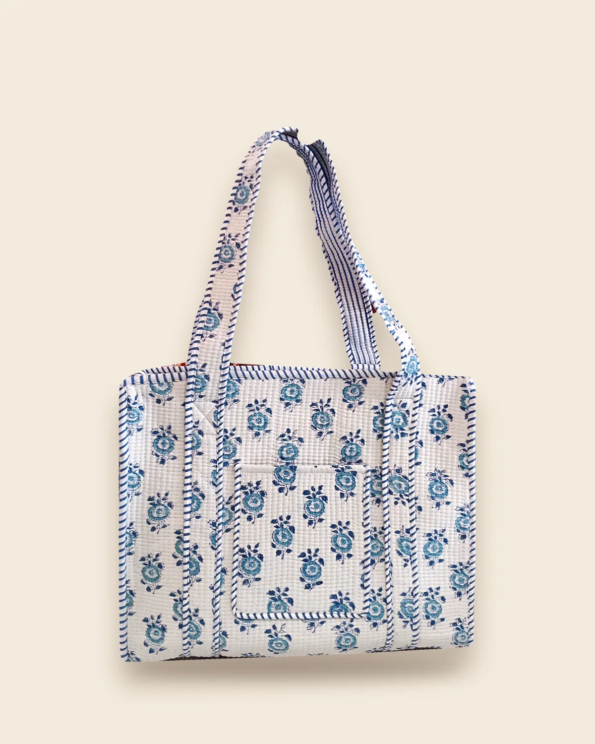 The Delft Tote — White quilted cotton tote bag