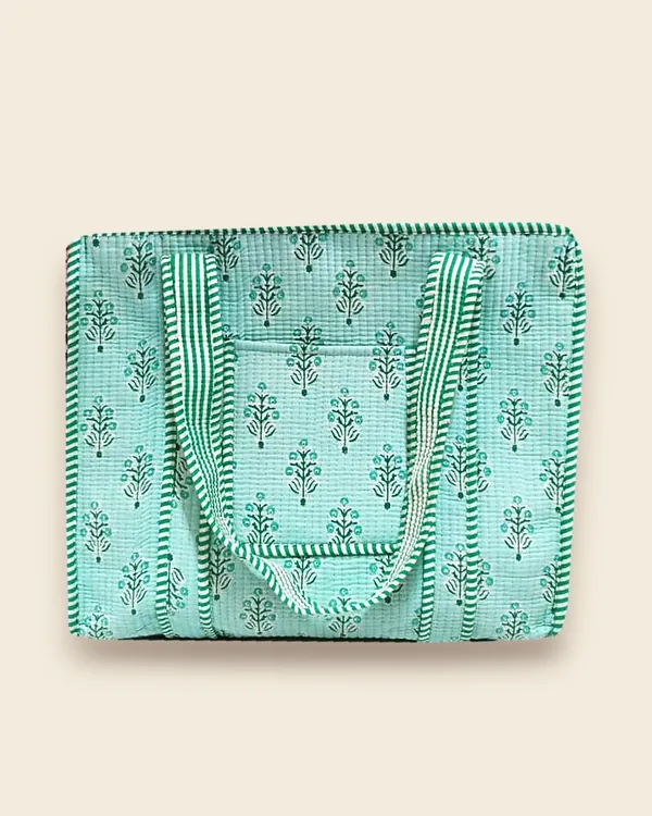 The Grove Tote — Mint quilted cotton tote bag