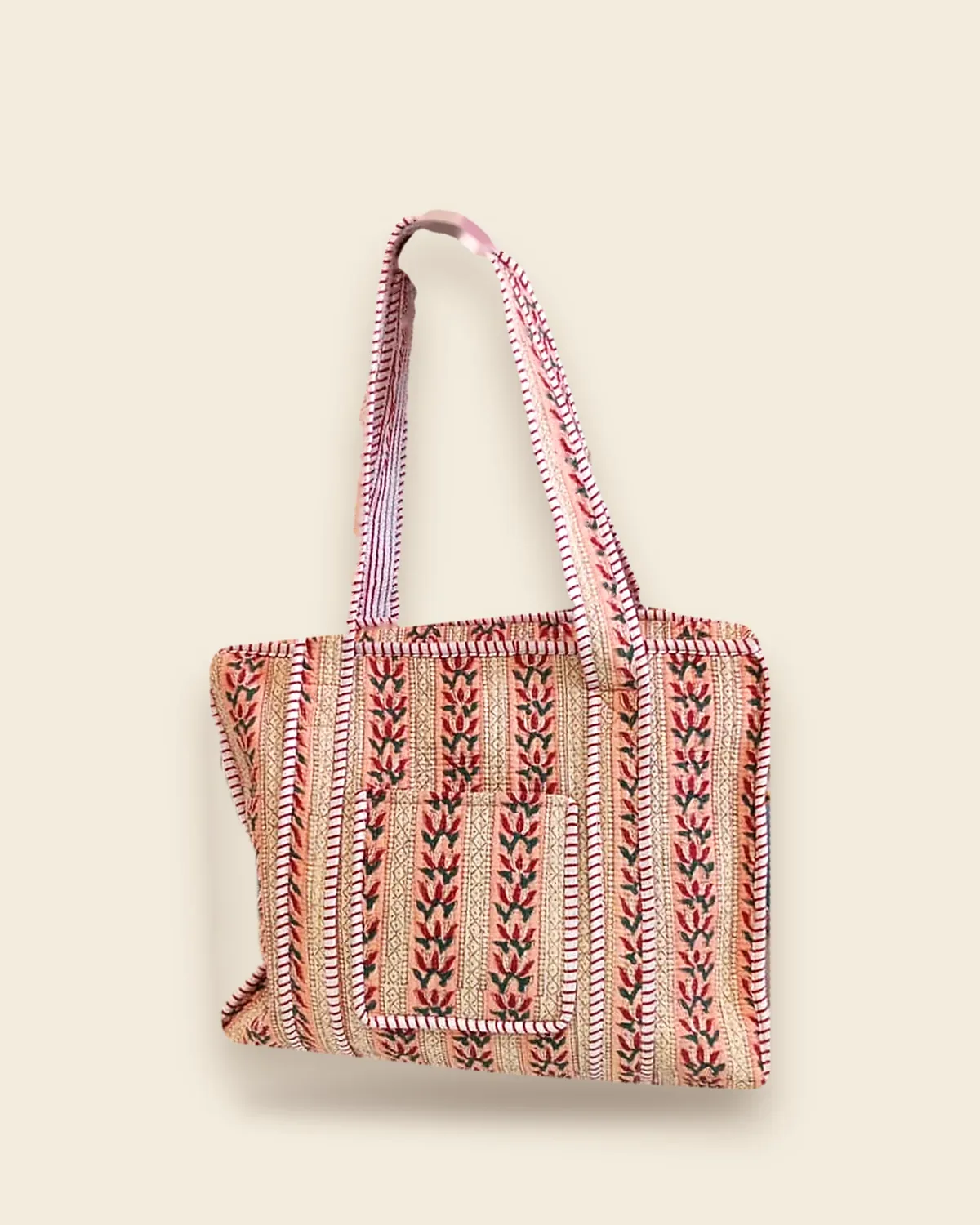The Gulmohar Tote — Peach quilted cotton tote bag