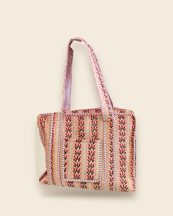 The Gulmohar Tote — Peach quilted cotton tote bag