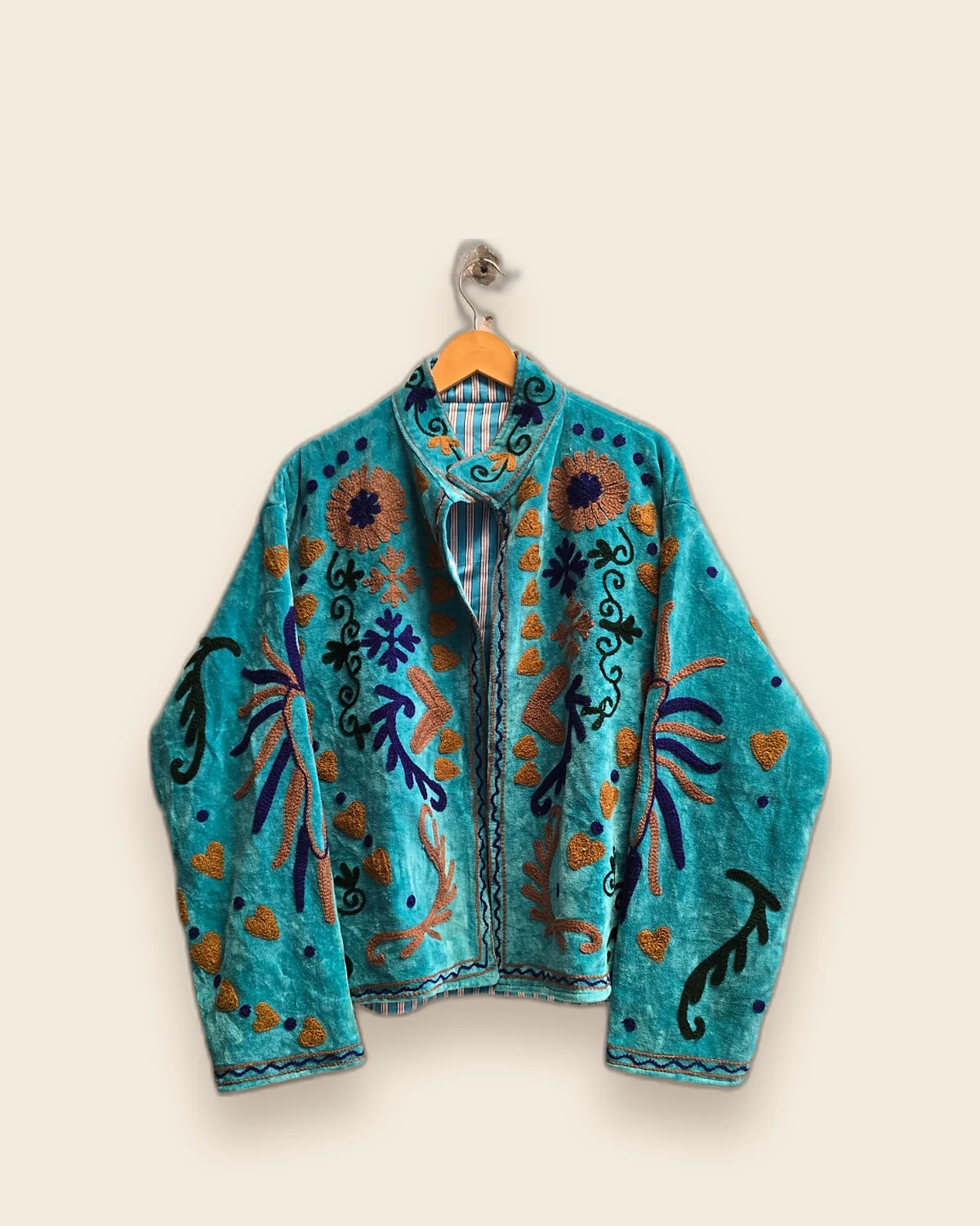The Lagoon — Turquoise embroidered velvet jacket