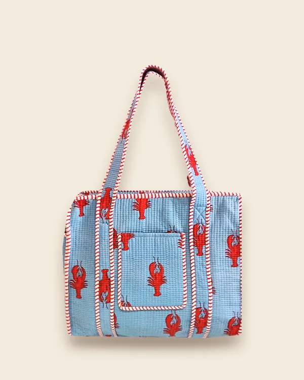 The Lobster Tote — Sky Blue quilted cotton tote bag