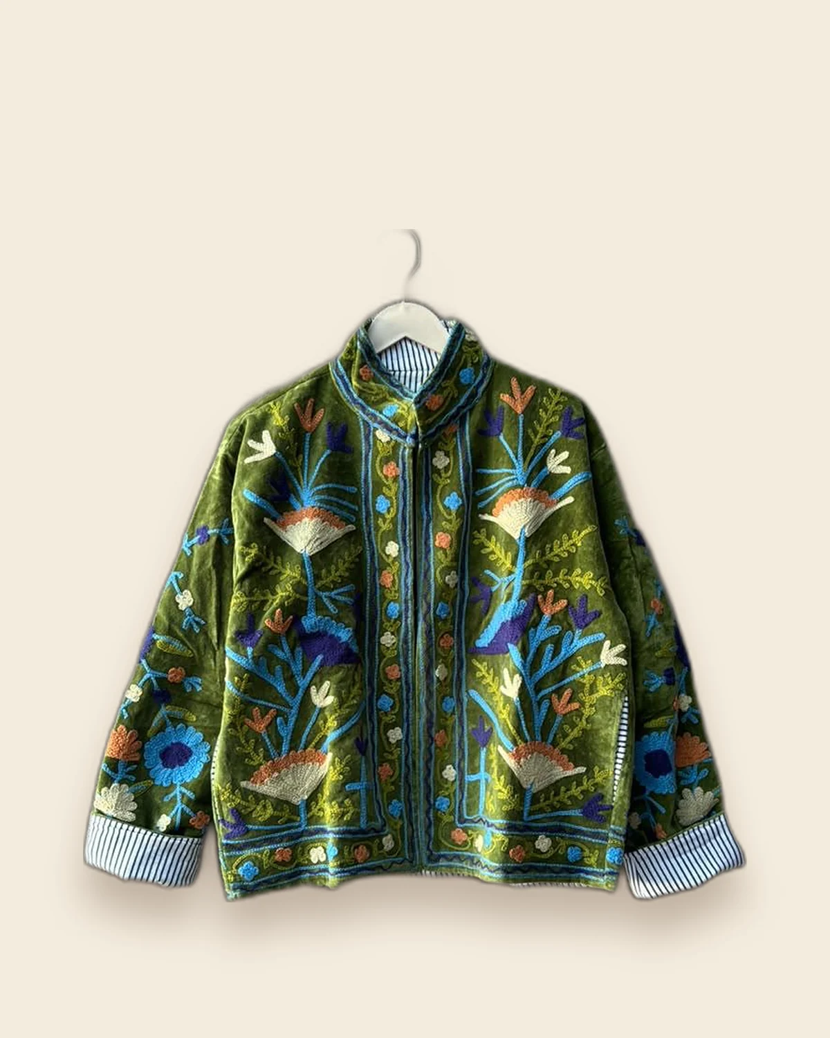 The Meadow — Olive embroidered velvet jacket