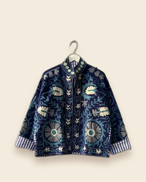 The Medallion — Indigo embroidered velvet jacket