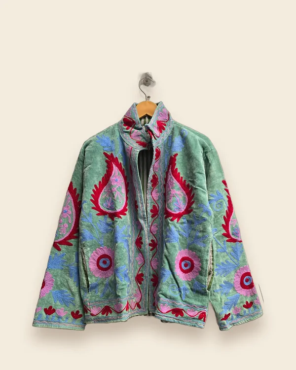 The Mehndi — Seafoam embroidered velvet jacket