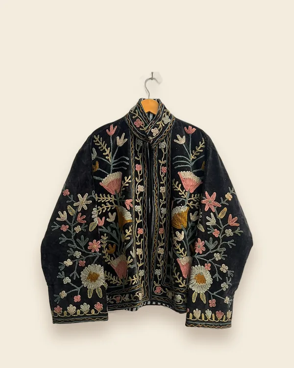 The Nightbloom — Black embroidered velvet jacket