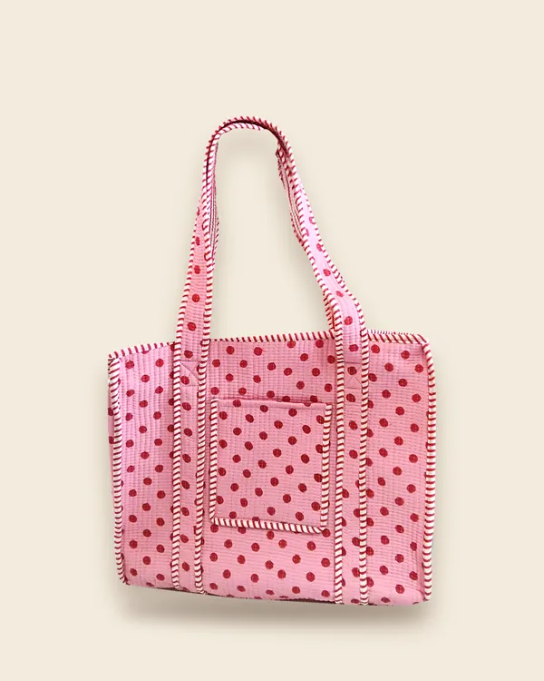 The Polka Tote — Pink quilted cotton tote bag