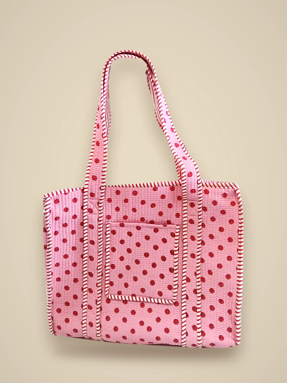 The Polka Tote — Pink studio view