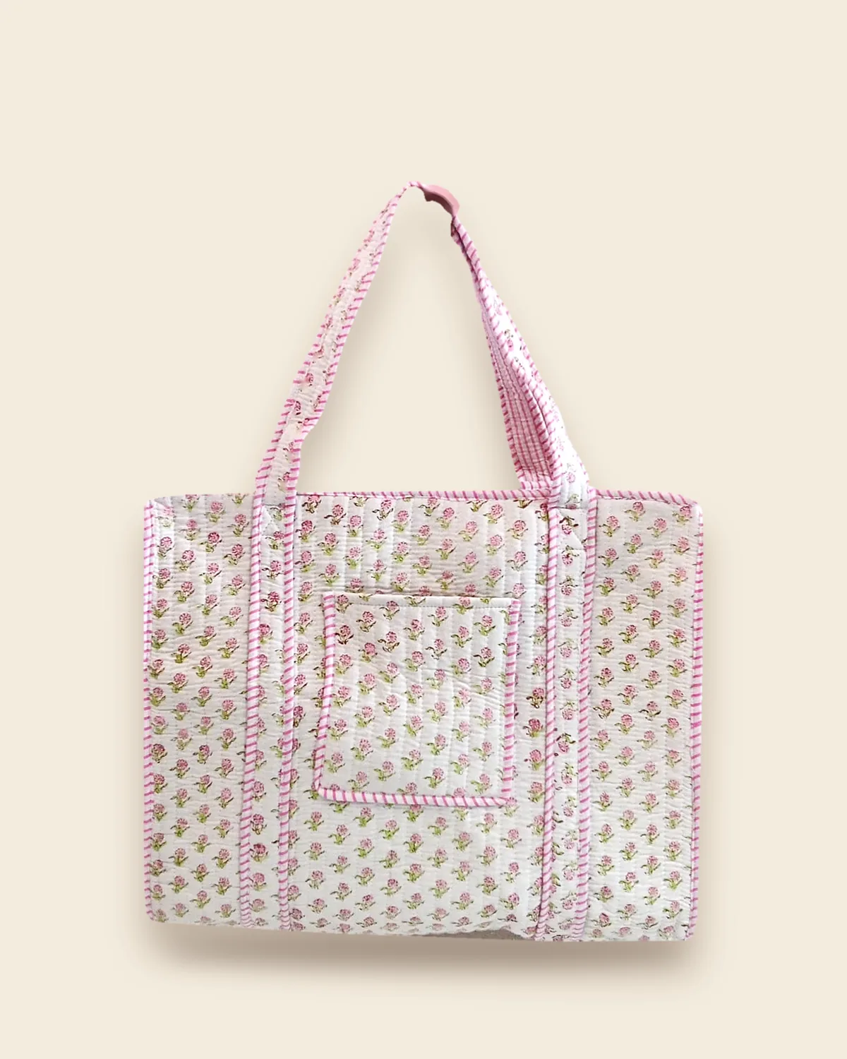 The Rosebud Tote — White quilted cotton tote bag