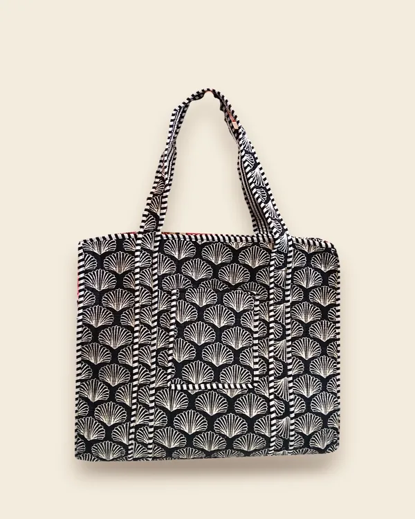 The Shell Tote — Black quilted cotton tote bag