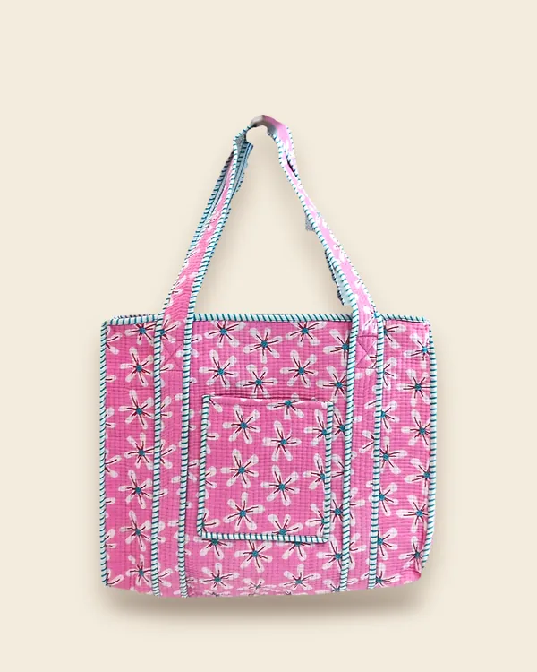 The Starflower Tote — Pink quilted cotton tote bag
