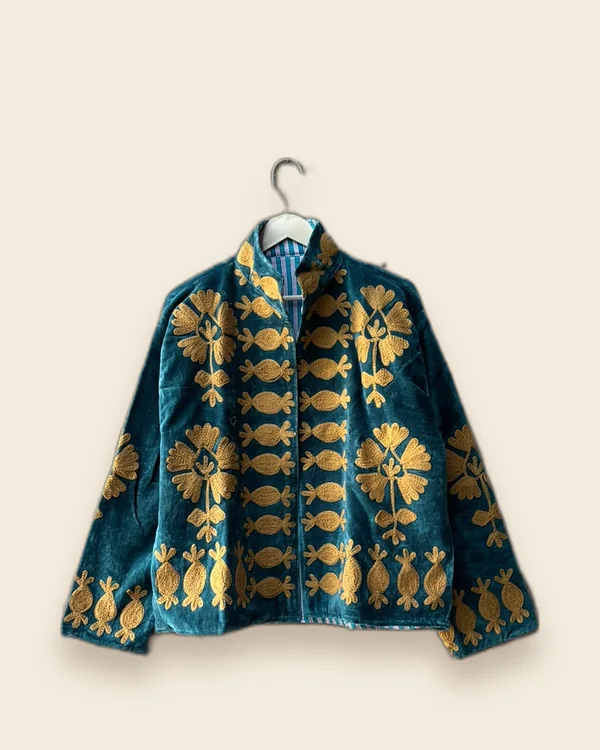 The Temple — Teal embroidered velvet jacket