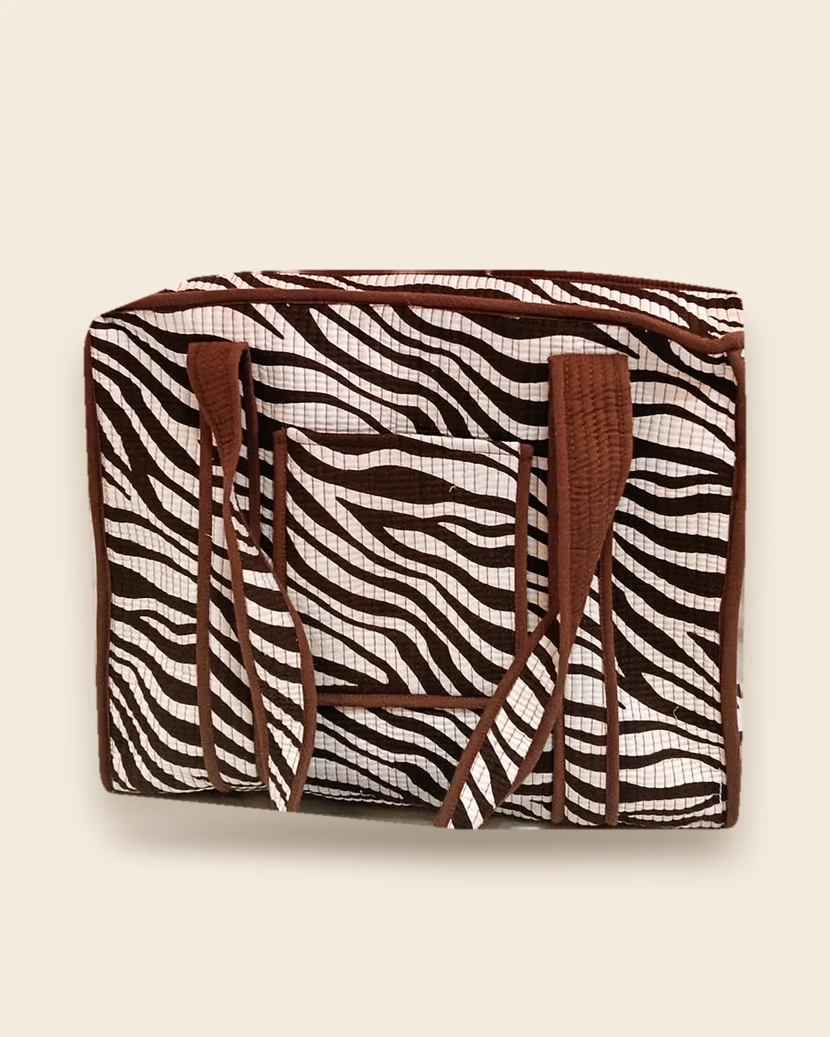The Zebra Tote — Brown quilted cotton tote bag